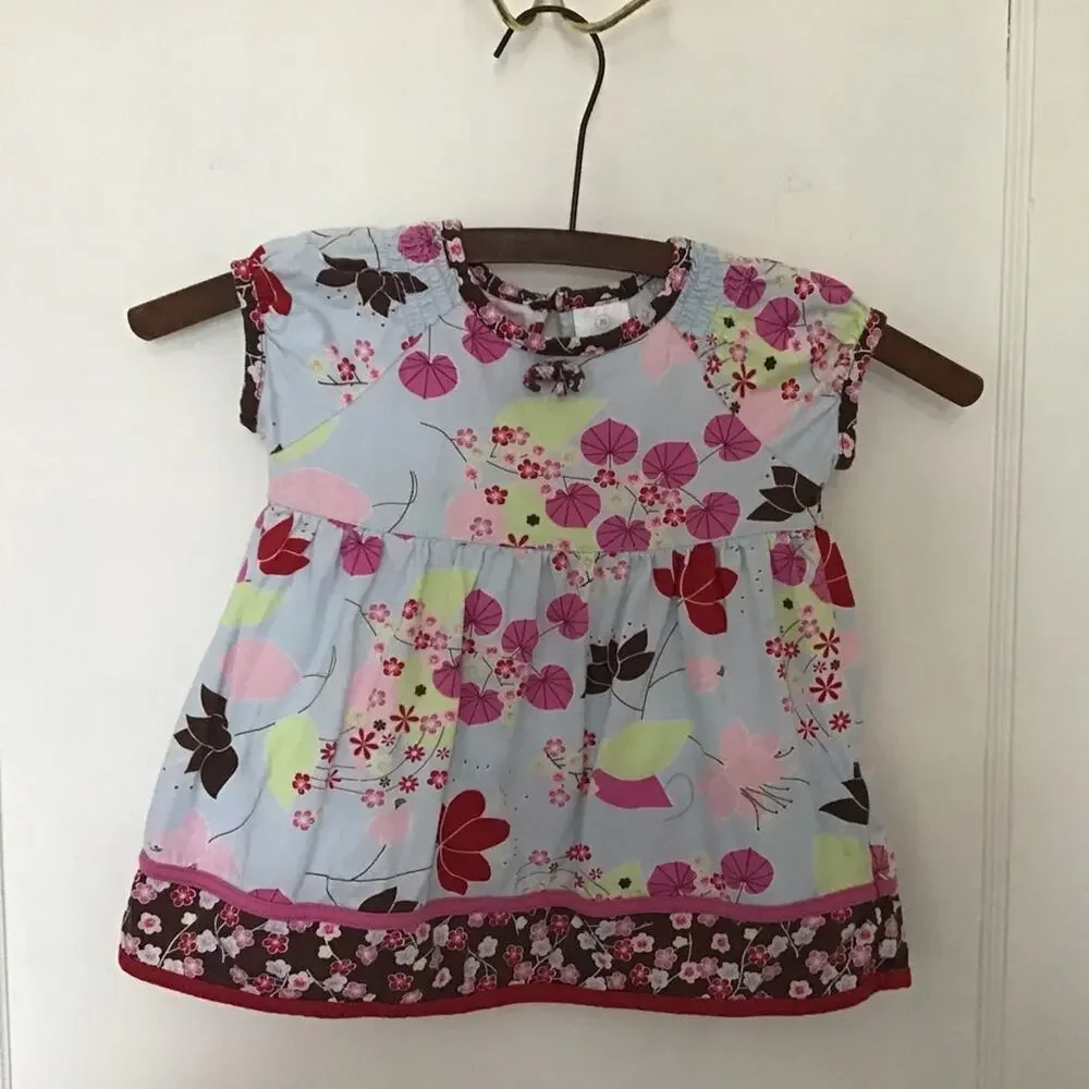 Hanna Andersson blue floral cotton dress 70cm
